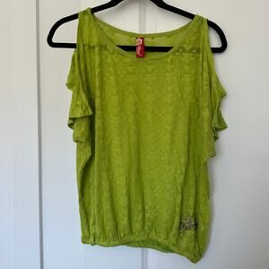 Apple Bottom (L) Chartreuse Off the Shoulder Top Y2K 90s Vintage